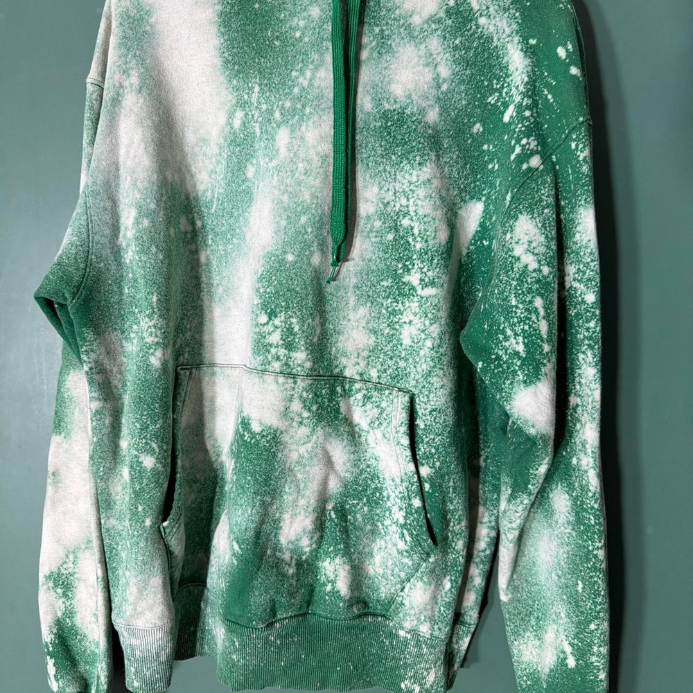 Champion Eco Authentic Green White Tie Dye Custom Hoodie Mens Medium Vintage